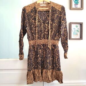 ZARA BASIC Dress Cheetah Print Black and Beige Mini Size Small